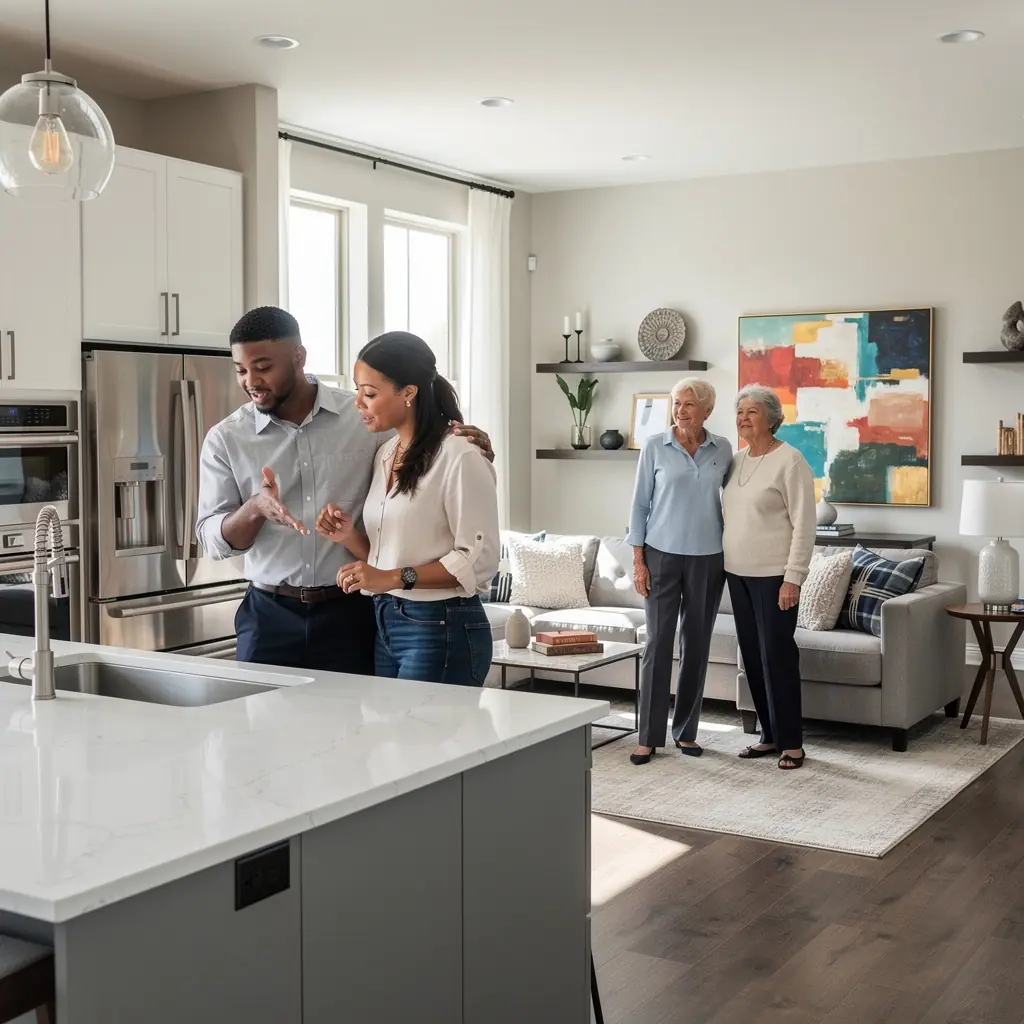 Строительная площадка с рабочими, занимающимися возведением нового жилья.